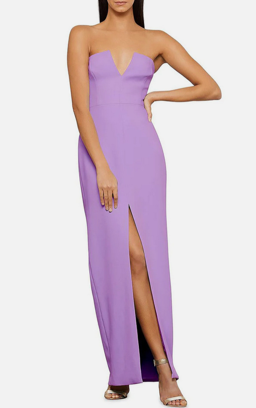 BCBGMAXAZRIA Strapless Crepe Gown Violet Size 12